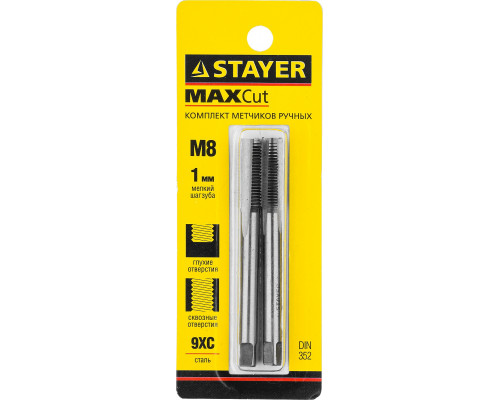 STAYER M8х1.0, комплект метчиков, 2 шт