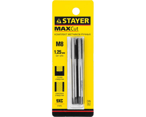 STAYER M8х1.25, комплект метчиков, 2 шт