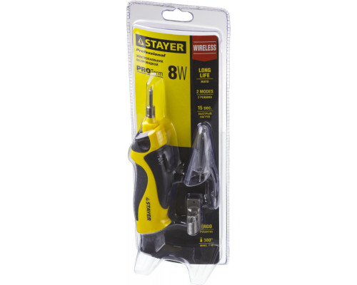 STAYER PROTerm, 8 Вт, 3 АА, высокотемпературное жало, беспроводной паяльник, Professional (55409)