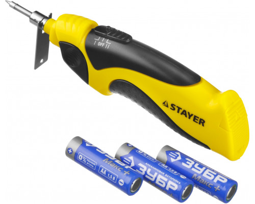 STAYER PROTerm, 8 Вт, 3 АА, высокотемпературное жало, беспроводной паяльник, Professional (55409)