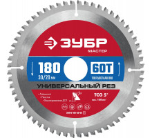 ЗУБР Универсальный рез, 180 x 30/20 мм, 60Т, пильный диск по алюминию (36916-180-30-60)