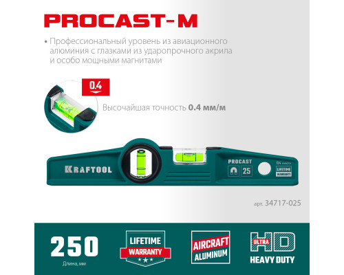 Магнитный литой уровень KRAFTOOL 250 мм PROCAST-M