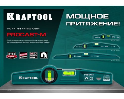Магнитный литой уровень KRAFTOOL 250 мм PROCAST-M