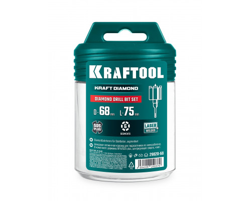 KRAFTOOL DIAMOND d 68 мм (М16, рабочая глубина 75 мм, лазерная сварка), Алмазная Коронка для подрозетников (29820-68)