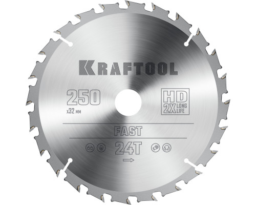 KRAFTOOL Fast, 250 х 32 мм, 24Т, пильный диск по дереву (36950-250-32)