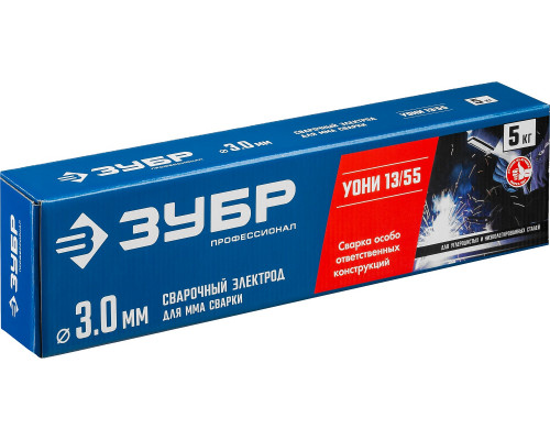 ЗУБР электрод сварочный УОНИ 13/55 с основным покрытием, d 3.0 х 350 мм, 5 кг в коробке, Профессионал.