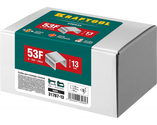 KRAFTOOL 13 мм скобы для степлера плоские тип 53F, 5000 шт