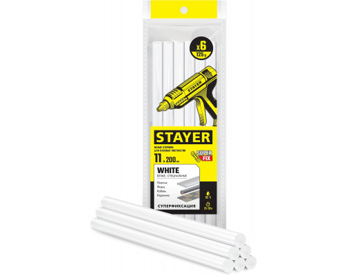 STAYER White белые клеевые стержни, d 11 мм х 200 мм 6 шт. 125 г.