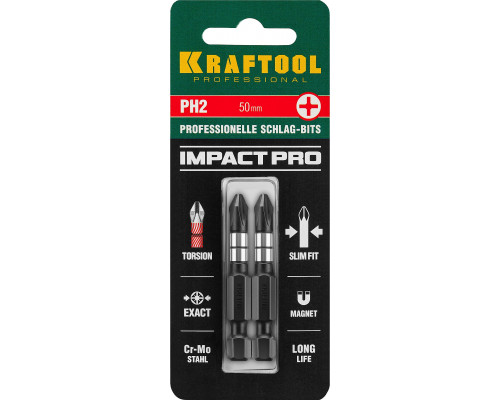 Ударные биты KRAFTOOL PH 2, 50 мм, 2 шт Impact Pro