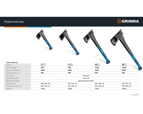 GRINDA A10, 700/1000 г, 450 мм, Универсальный топор, PRO-Line (20682)