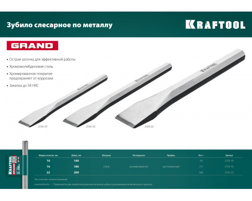 KRAFTOOL Grand зубило слесарное по металлу, 10х140 мм