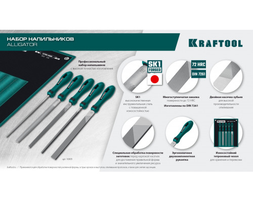 KRAFTOOL ALLIGATOR набор напильников, двухкомпонентная рукоятка, 200 мм