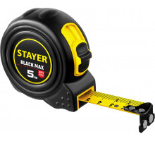 STAYER BlackMax 5м / 19мм рулетка в ударостойком полностью обрезиненном корпусе и двумя фиксаторами