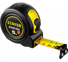 STAYER BlackMax 5м / 25мм рулетка в ударостойком полностью обрезиненном корпусе и двумя фиксаторами
