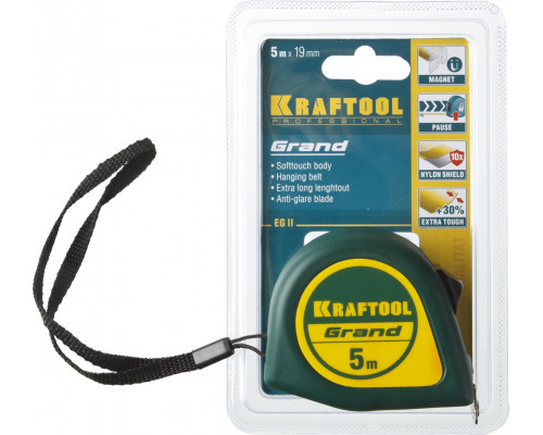 KRAFTOOL GRAND 5м / 19мм рулетка с ударостойким корпусом (ABS) и противоскользящим покрытием