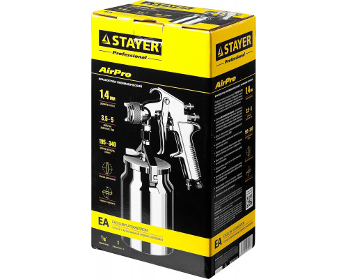 Краскопульт пневматический STAYER AirPro S EA с нижним бачком, 1.4мм