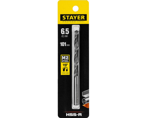 STAYER PROFI 6.5х101мм, Сверло по металлу HSS-R, быстрорежущая сталь М2(S6-5-2)