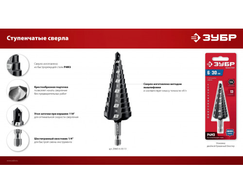 ЗУБР 4-20мм, 9 ступеней, сверло ступенчатое(29665-4-20-9)