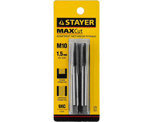 STAYER M10х1.5, комплект метчиков, 2 шт