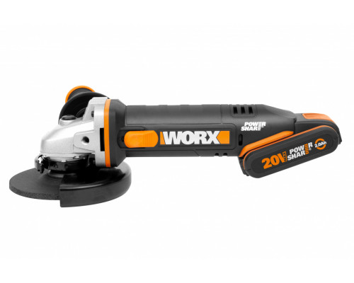 Угловая шлифмашина аккумуляторная WORX WX803, 20В, 125 мм, 1*2,0Ач + 1*4,0 Ач, кейс