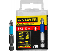 Биты STAYER ″PROFESSIONAL″ ProFix Phillips, тип хвостовика E 1/4″, № 2, L=50мм, 10шт