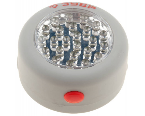 Фонарь светодиодный ЗУБР, 24 LED, магнит, крючок для подвеса, 3ААА
