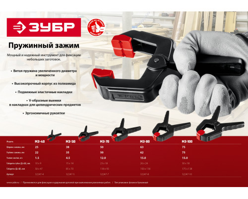 МЗ-80 пружинный зажим 75/75 мм, ЗУБР