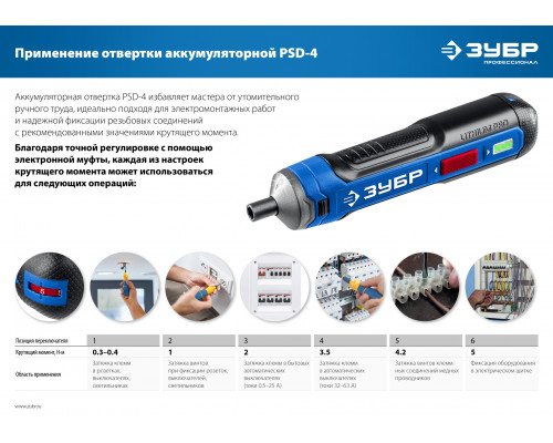 ЗУБР Профессионал PSD-4 отвертка аккумуляторная 4 Vmax, в коробке