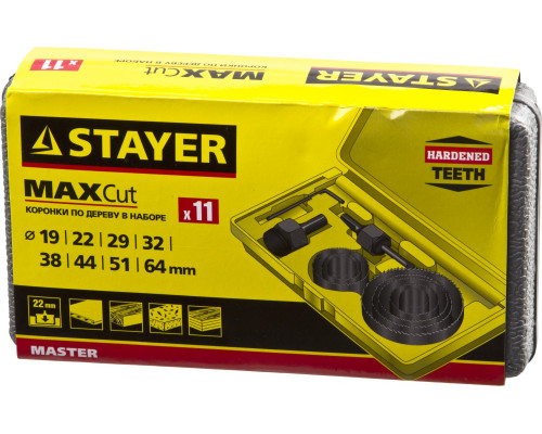 STAYER Maxcut 9шт, набор кольцевых коронок по дереву 19-64мм