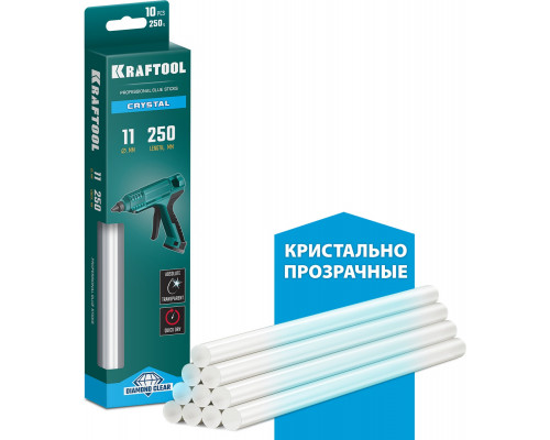 KRAFTOOL Cristal кристально прозрачные клеевые стержни, d 11 x 250 мм (11-12 мм) 10 шт. 250 г.