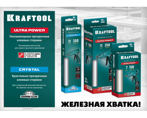 KRAFTOOL Cristal кристально прозрачные клеевые стержни, d 11 x 250 мм (11-12 мм) 10 шт. 250 г.