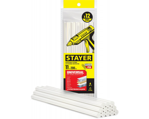 STAYER Universal прозрачные универсальные клеевые стержни, d 11 мм х 200 мм 12 шт. 250 г.