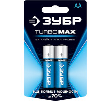 Щелочная батарейка 1.5 В, тип АА, 2 шт, ЗУБР Turbo-MAX