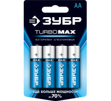 Щелочная батарейка 1.5 В, тип АА, 4 шт, ЗУБР Turbo-MAX