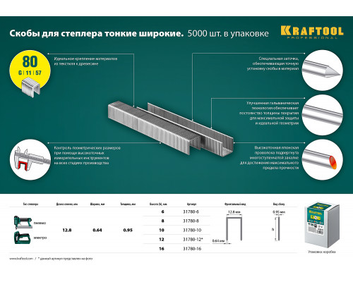 KRAFTOOL 8 мм скобы для степлера тип 80, 5000 шт
