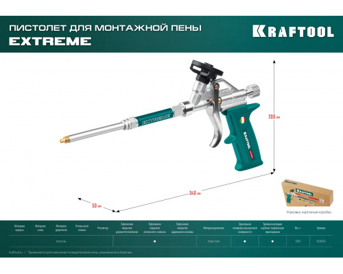 Полностью разборный обслуживаемый пистолет для монтажной пены KRAFTOOL EXTREME