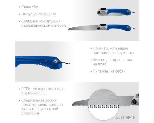 ЗУБР ПОХОДНАЯ 9 ножовка для быстрого реза сырой древесины, 205 мм