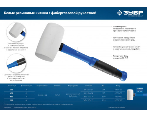 Белая резиновая киянка ЗУБР Профессионал 900 г