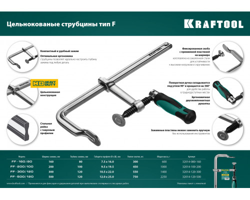 FORGE FF-160/80 струбцина тип F 160/80 мм, 300 кгс, KRAFTOOL