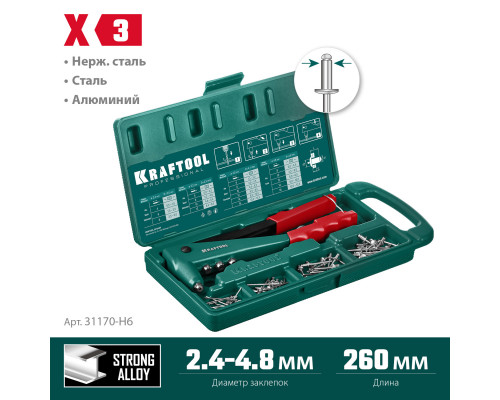 KRAFTOOL X-3 заклепочник в кейсе, литой корпус