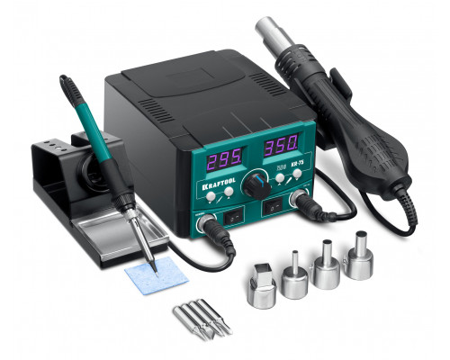 KRAFTOOL KR-75, 2-в-1 100-480°С 750 Вт, Ремонтная паяльная станция (55340)