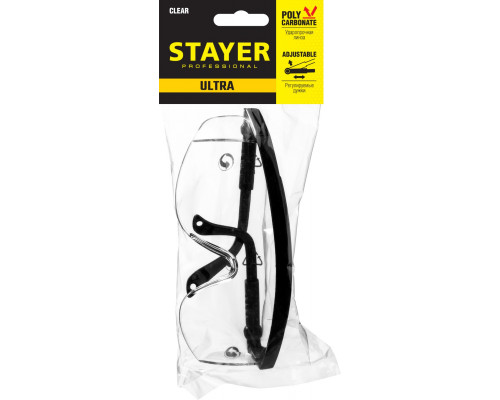 Защитные очки STAYER PRO-5R монолинза с боковой защитой, открытого типа, прозрачные