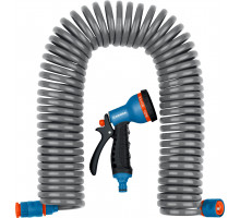 GRINDA PROLine набор поливочный: шланг спиральный 3/8″x15м, пистолет-распылитель, адаптеры