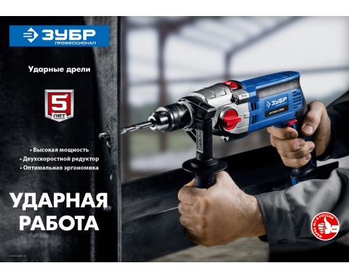 ЗУБР 850 Вт ударная 2-х скоростная дрель, серия Профессионал