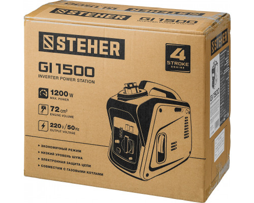GI-1500 генератор инверторный, 1200 Вт, STEHER