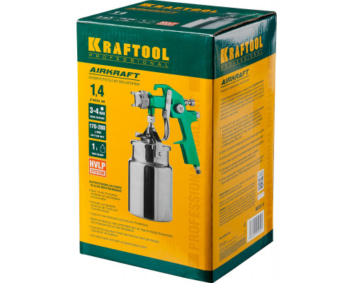 Краскопульт пневматический KRAFTOOL AirKraft HVLP с нижним бачком, 1.4мм