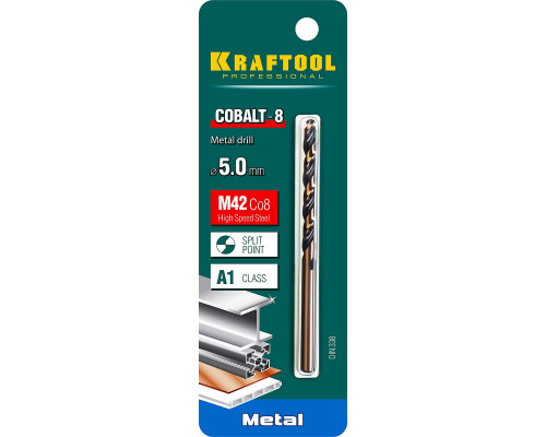 KRAFTOOL COBALT 5.0 х86мм, Сверло по металлу HSS-Co(8%) , сталь М42(S2-10-1-8)