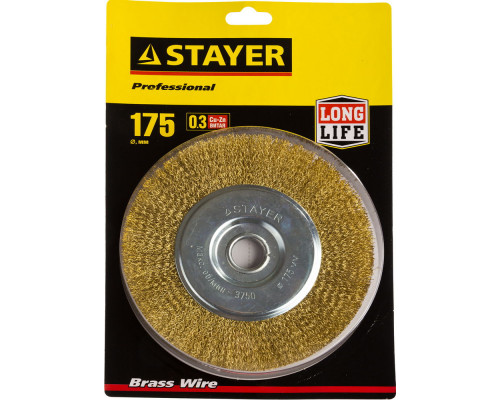 STAYER ″PROFESSIONAL″. Щетка дисковая для УШМ, витая стальная латунированная проволока 0,3мм, 175ммх22мм