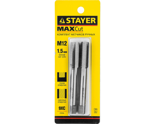 STAYER M12х1.5, комплект метчиков, 2 шт