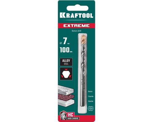 KRAFTOOL EXTREME 7 х 100 сверло по бетону, 3-х гранный хвостовик